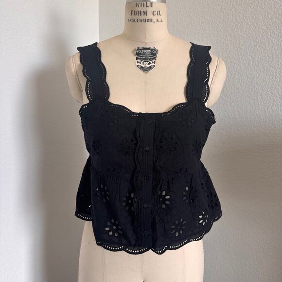 The Kooples Tops - The Kooples | NWT Black Cotton Eyelet Peplum Top Size XS/S Button Front